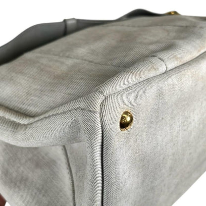 Prada 1 Bg642 Canvas Tote Bag Canapa Bianco