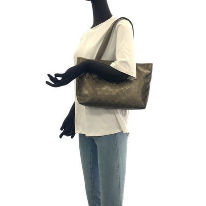 Gucci GG Implement Greige Gunmetal Hardware GG Canvas Leather 211138 Tote Bag