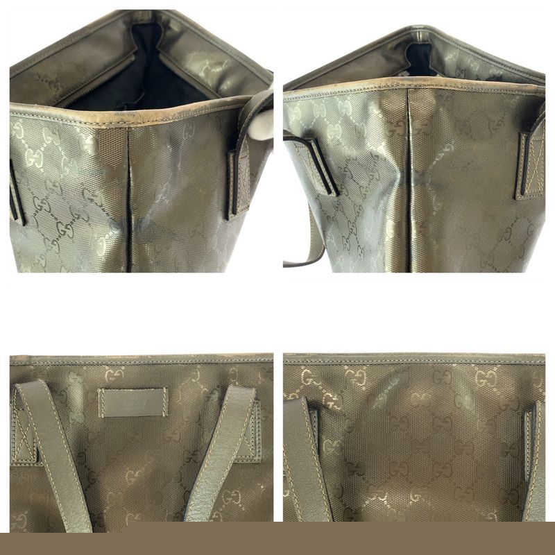 Gucci GG Imprime Grey Gunmetal Hardware Canvas Leather Tote Bag