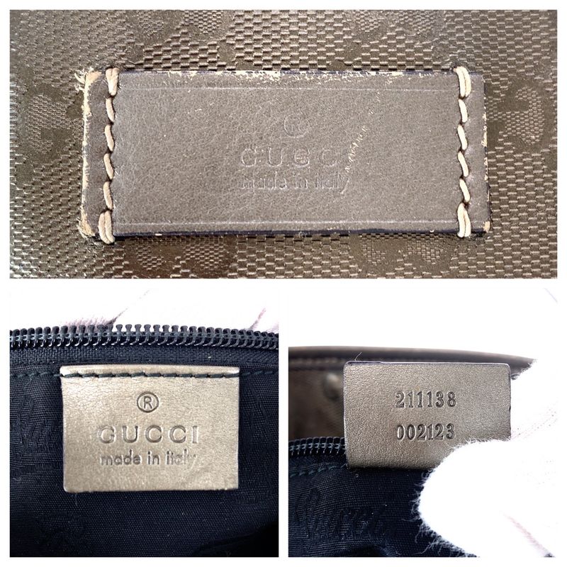 Gucci GG Implement Greige Gunmetal Hardware GG Canvas Leather 211138 Tote Bag