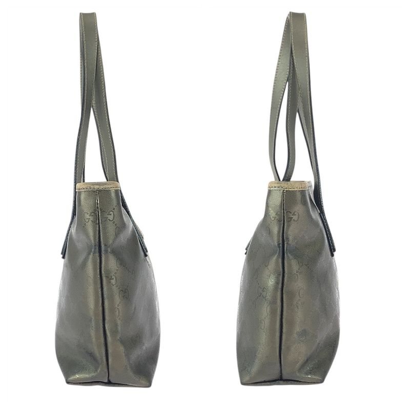 Gucci GG Implement Greige Gunmetal Hardware GG Canvas Leather 211138 Tote Bag