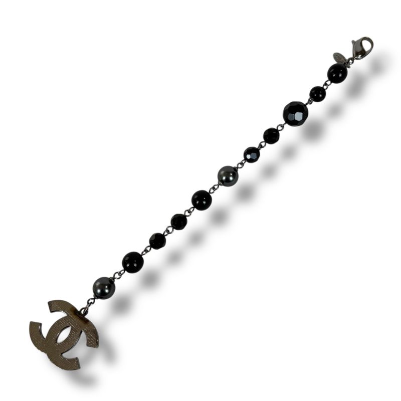 Chanel Coco Mark Black Lipped Pearl Bracelet Plastic Coco Mark Gunmetal Style
