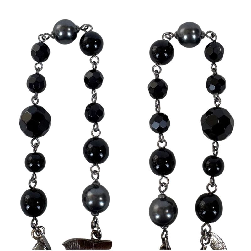 Chanel Coco Mark Black Lipped Pearl Bracelet Plastic Coco Mark Gunmetal Style
