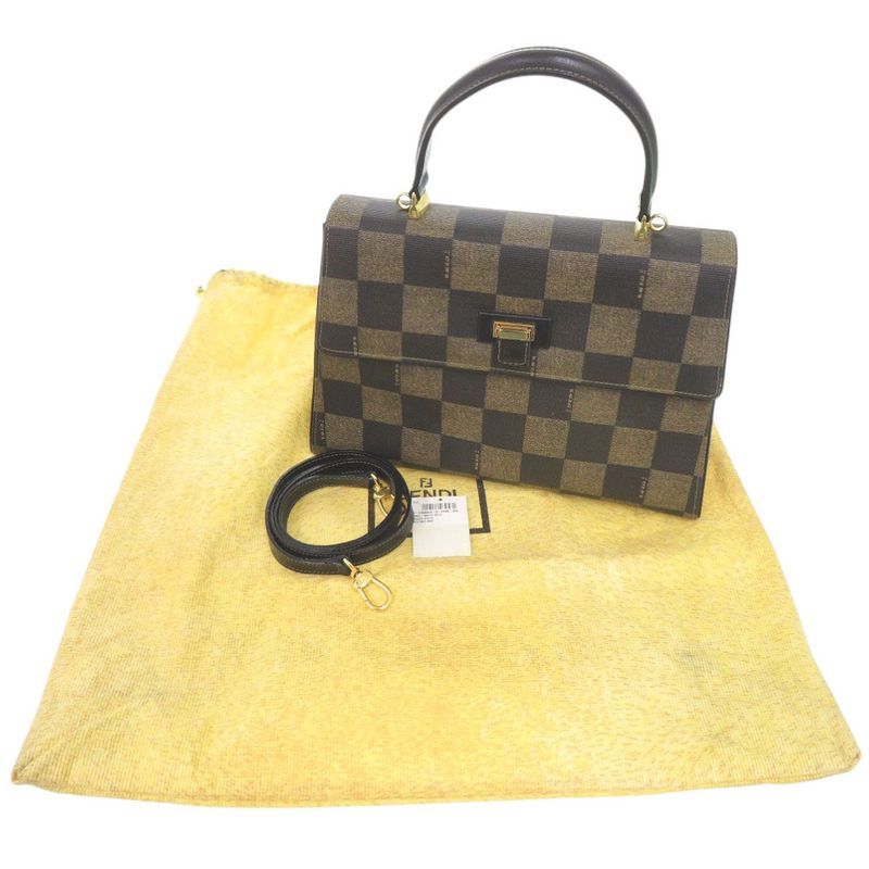 Fendi 2WAY PVC Leather Brown Handbag Brown 0813 Fendi