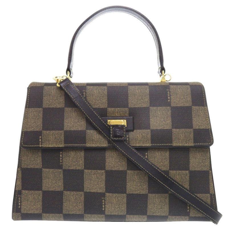 Fendi 2WAY PVC Leather Brown Handbag Brown 0813 Fendi