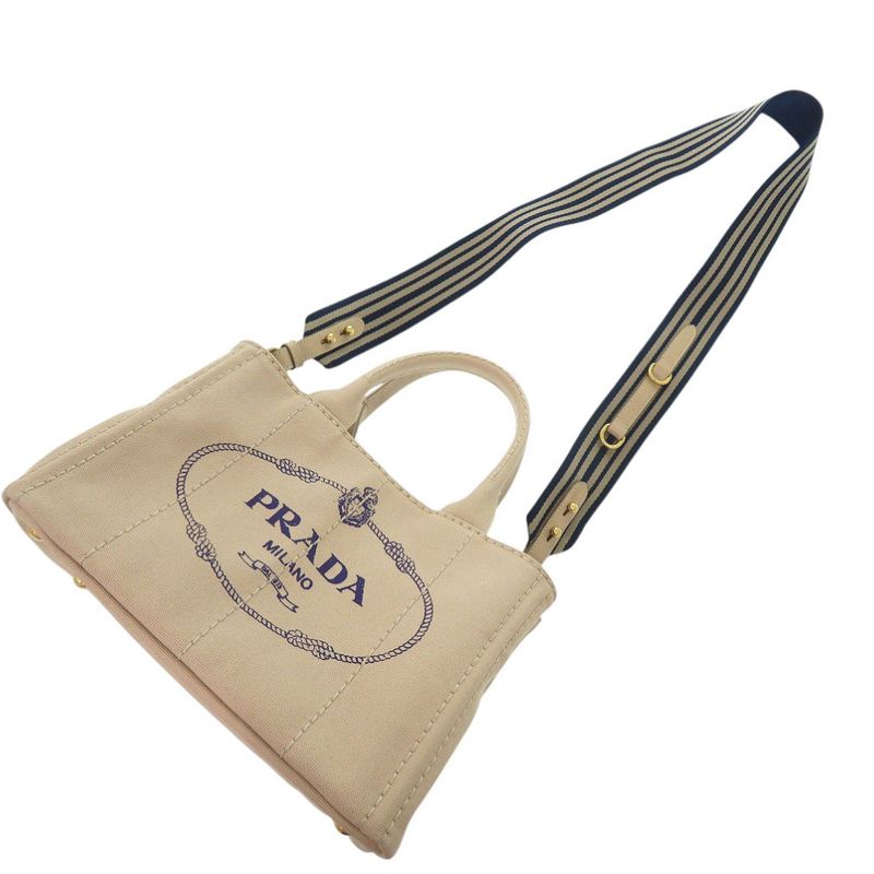 Prada Canapa Mini 1bg439 Canvas Beige Navy Tote Bag 0800 Prada