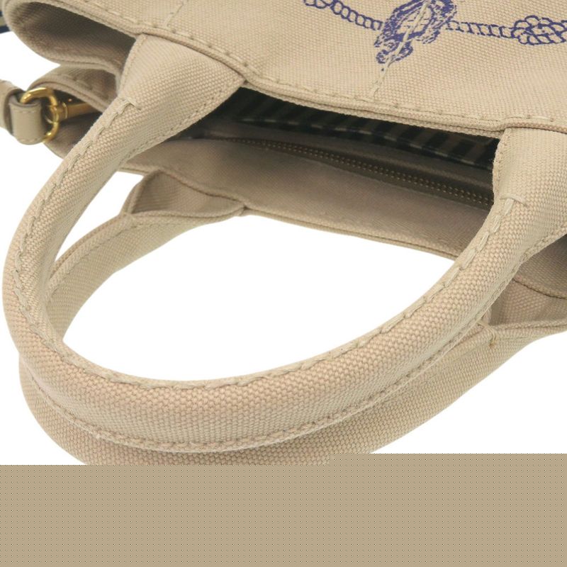 Prada Canapa Mini 1bg439 Canvas Beige Navy Tote Bag 0800 Prada