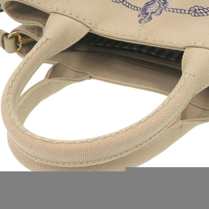 Prada Canapa Mini 1bg439 Canvas Beige Navy Tote Bag 0800 Prada