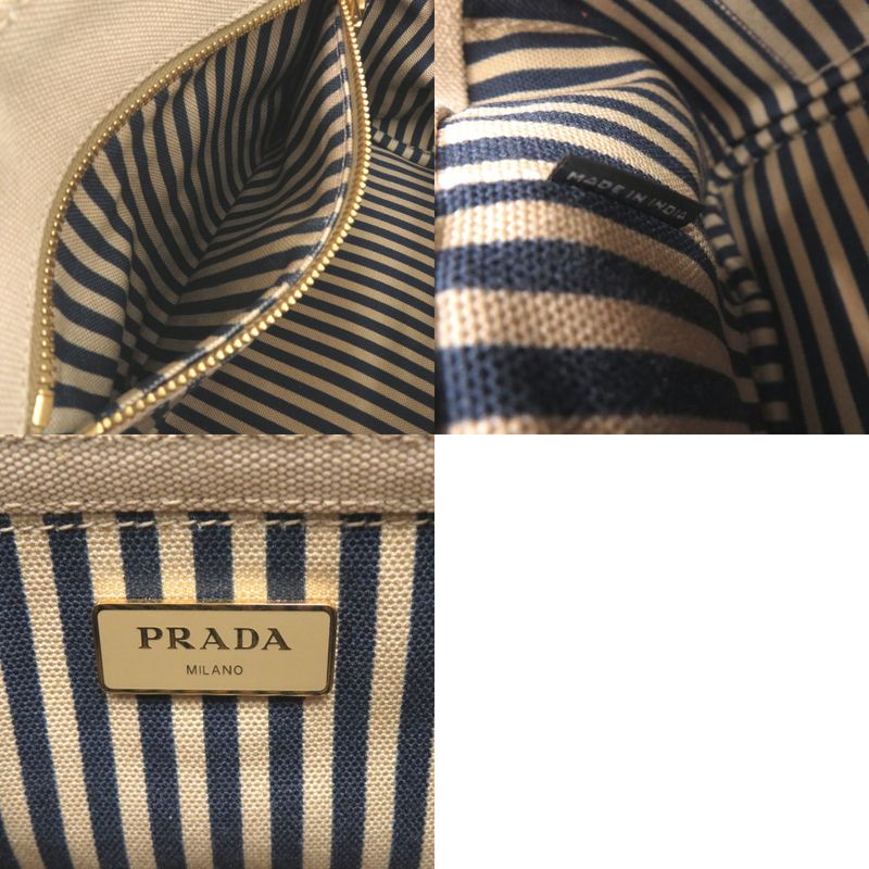 Prada Canapa Mini 1bg439 Canvas Beige Navy Tote Bag 0800 Prada