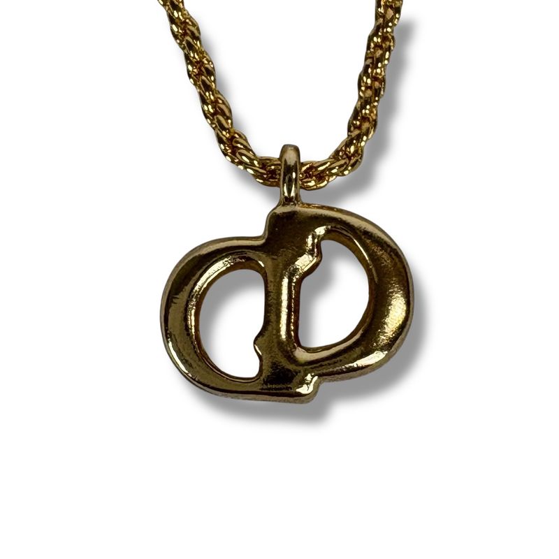 Christian DIOR Necklace CD Logo Gold Hardware Vintage