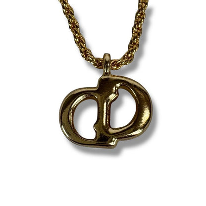 Christian DIOR Necklace CD Logo Gold Hardware Vintage