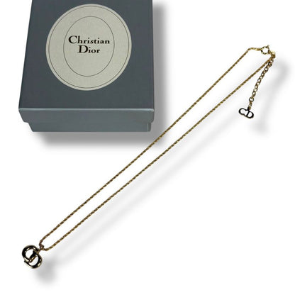 Christian DIOR Necklace CD Logo Gold Hardware Vintage