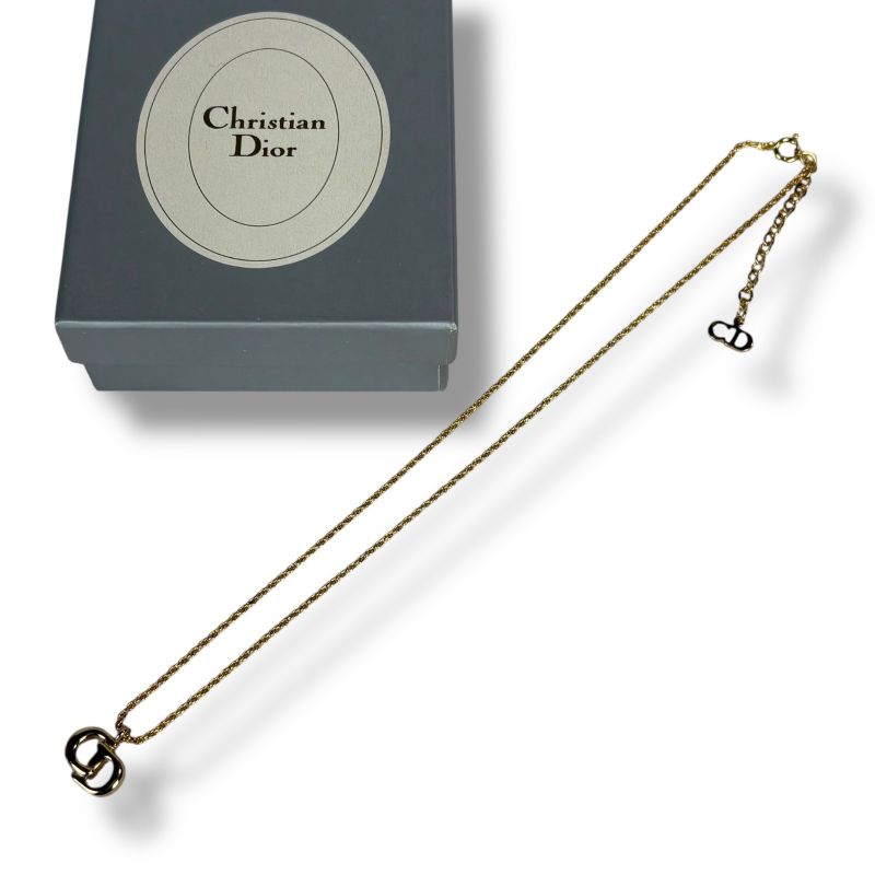 Christian DIOR Necklace CD Logo Gold Hardware Vintage
