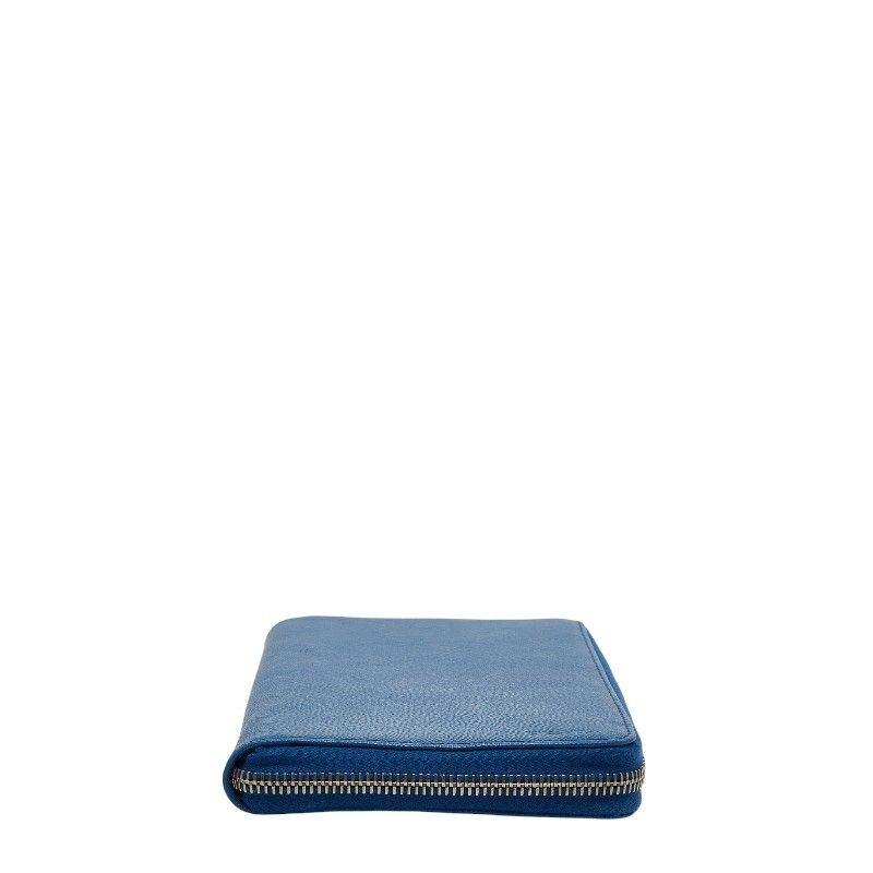 Prada Round Zipper Long Wallet Blue Saffiano Leather Women's Prada