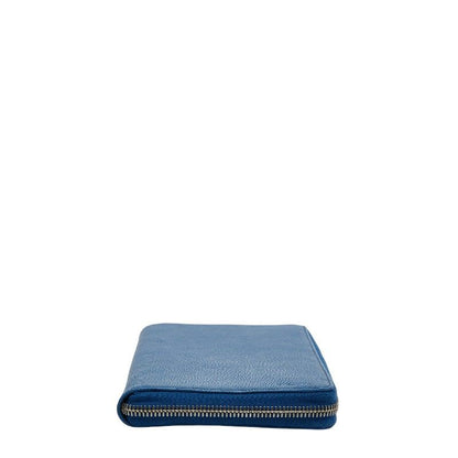 Prada Round Zipper Long Wallet Blue Saffiano Leather Women's Prada