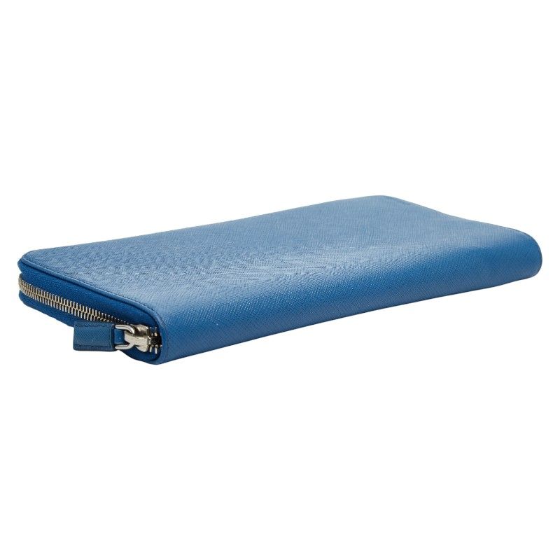 Prada Round Zipper Long Wallet Blue Saffiano Leather Women's Prada