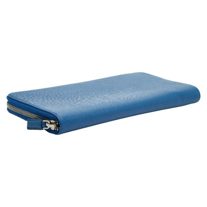 Prada Round Zipper Long Wallet Blue Saffiano Leather Women's Prada