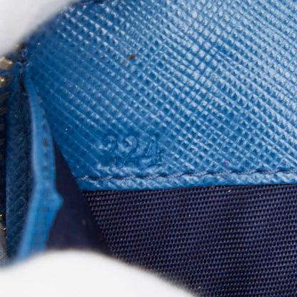 Prada Round Zipper Long Wallet Blue Saffiano Leather Women's Prada