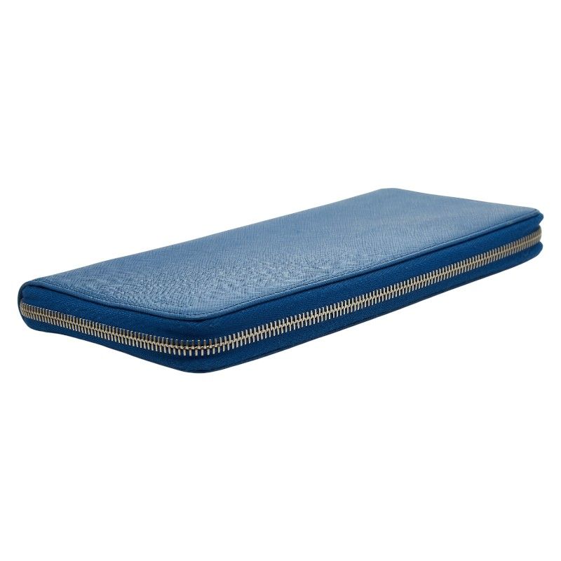 Prada Round Zipper Long Wallet Blue Saffiano Leather Women's Prada