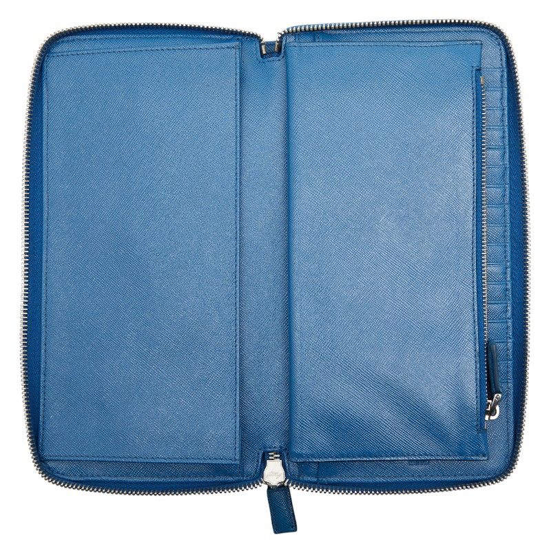 Prada Round Zipper Long Wallet Blue Saffiano Leather Women's Prada