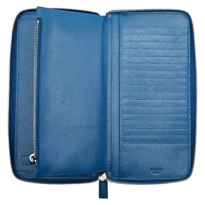 Prada Round Zipper Long Wallet Blue Saffiano Leather Women's Prada