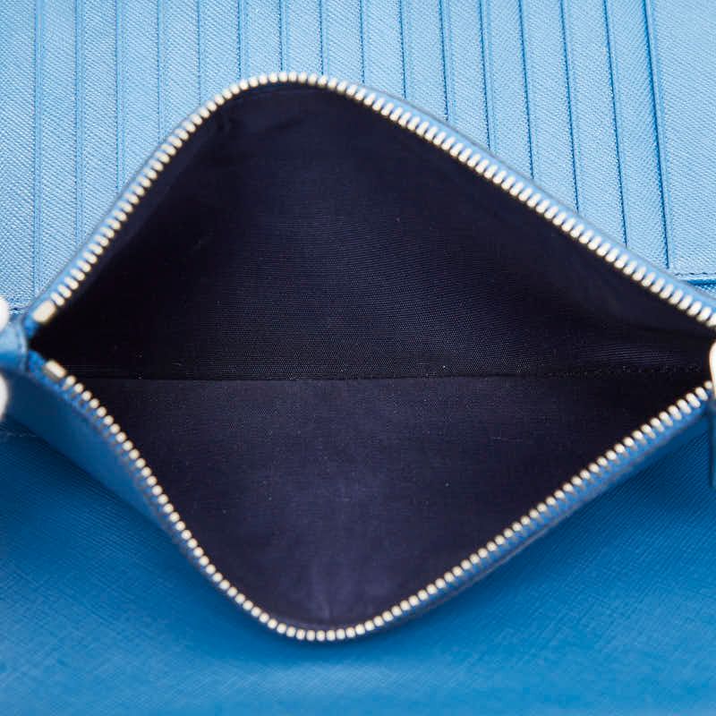 Prada Round Zipper Long Wallet Blue Saffiano Leather Women's Prada
