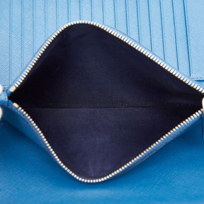 Prada Round Zipper Long Wallet Blue Saffiano Leather Women's Prada