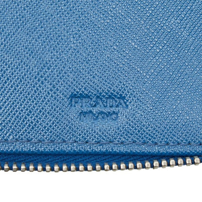 Prada Round Zipper Long Wallet Blue Saffiano Leather Women's Prada