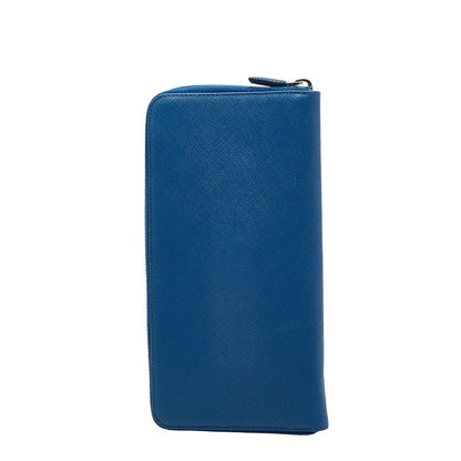 Prada Round Zipper Long Wallet Blue Saffiano Leather Women's Prada