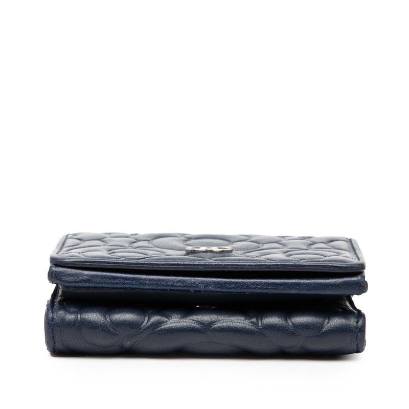 Chanel Camellia Coco Mark Navy Leather Women's Chanel