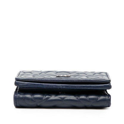Chanel Camellia Coco Mark Navy Leather Women's Chanel