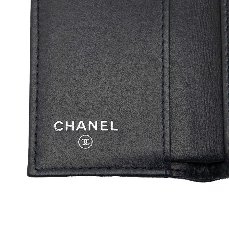 Chanel Camellia Coco Mark Navy Leather Women's Chanel