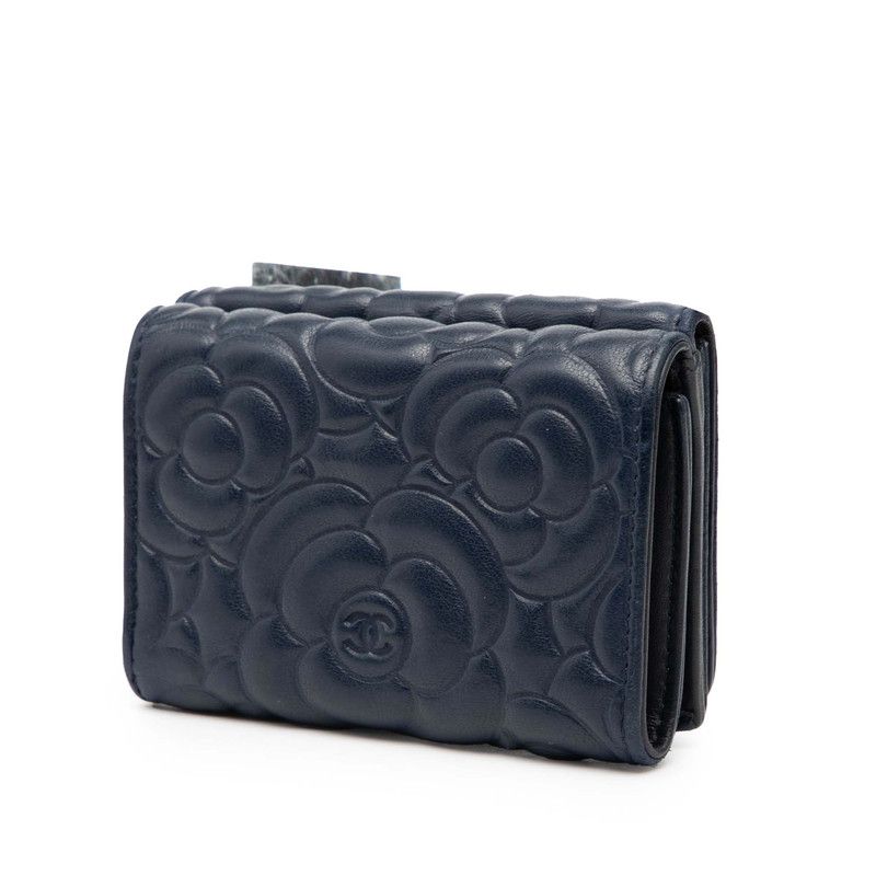 Chanel Camellia Coco Mark Navy Leather Women's Chanel