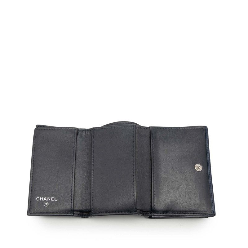 Chanel Camellia Coco Mark Navy Leather Women's Chanel