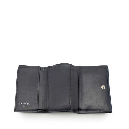 Chanel Camellia Coco Mark Navy Leather Women's Chanel