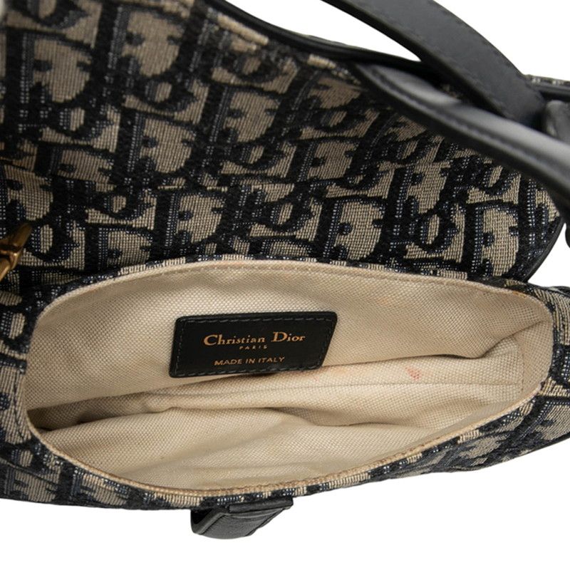 Dior Oblique Saddle Bag Handbag One Shoulder Bag Navy Beige Canvas Women's Dior