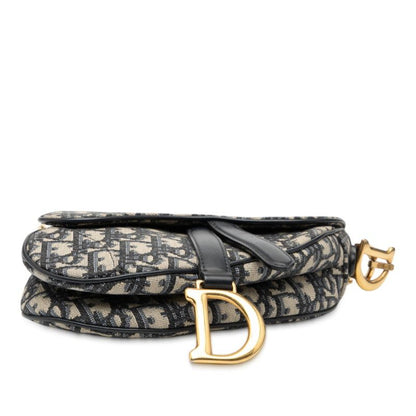 Dior Oblique Saddle Bag Handbag One Shoulder Bag Navy Beige Canvas Women's Dior