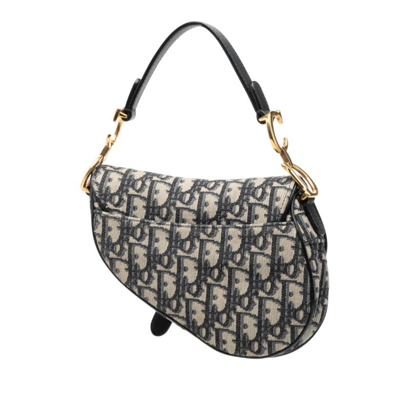 Dior Oblique Saddle Bag Handbag One Shoulder Bag Navy Beige Canvas Women's Dior