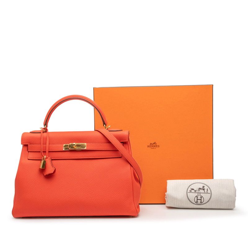 Hermes Kelly 32 Handbag Shoulder Bag 2WAY Tail Batieux Orange Gold Hardware
