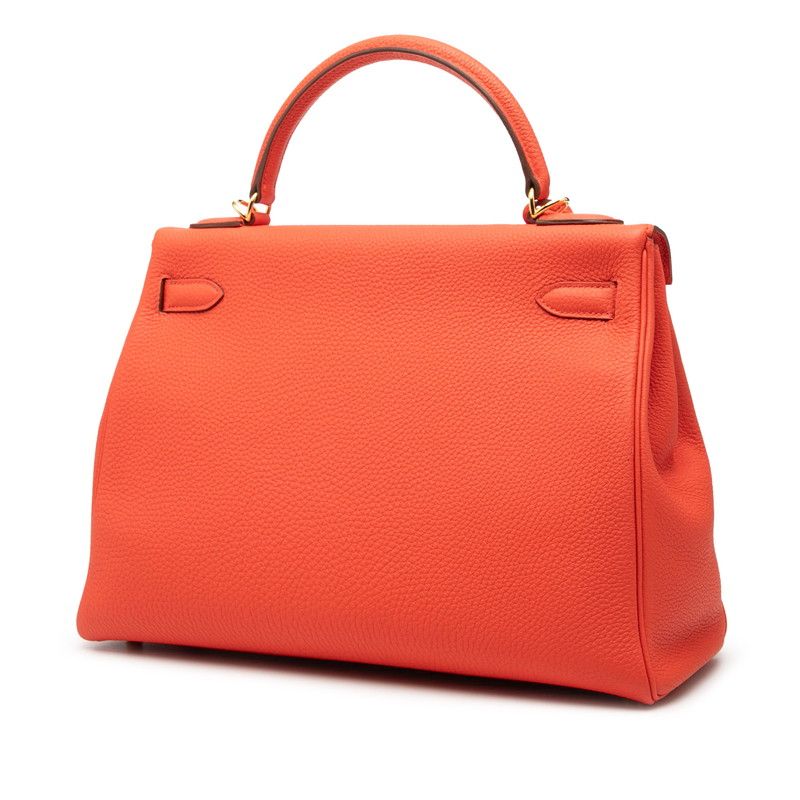 Hermes Kelly 32 Handbag Shoulder Bag 2WAY Tail Batieux Orange Gold Hardware