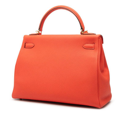 Hermes Kelly 32 Handbag Shoulder Bag 2WAY Tail Batieux Orange Gold Hardware