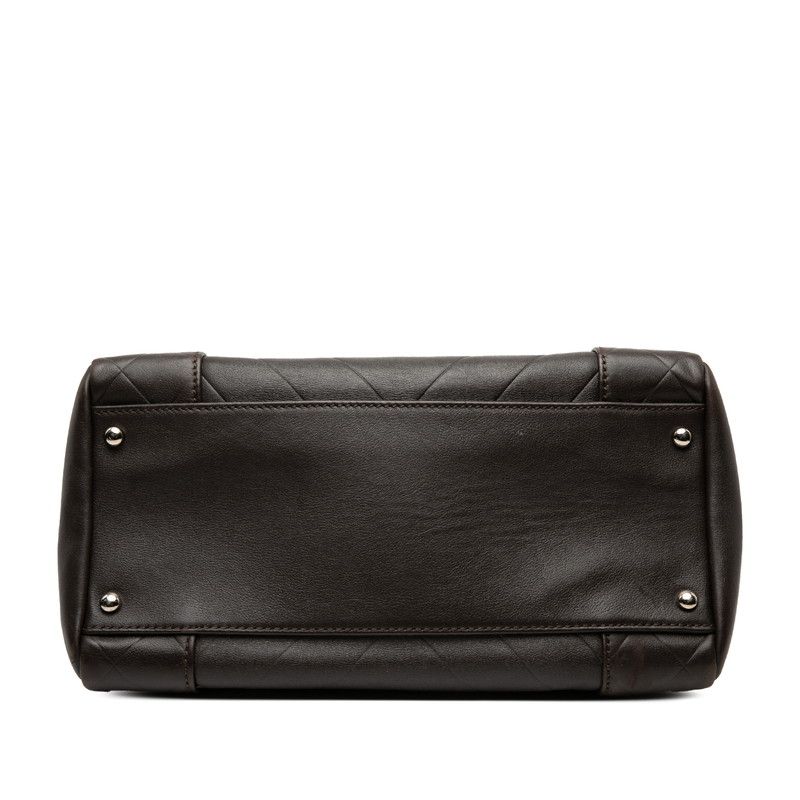 Chanel Coco Mark Matelasse Chevron Handbag Mini Boston Bag Brown Leather