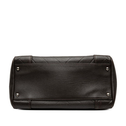 Chanel Coco Mark Matelasse Chevron Handbag Mini Boston Bag Brown Leather