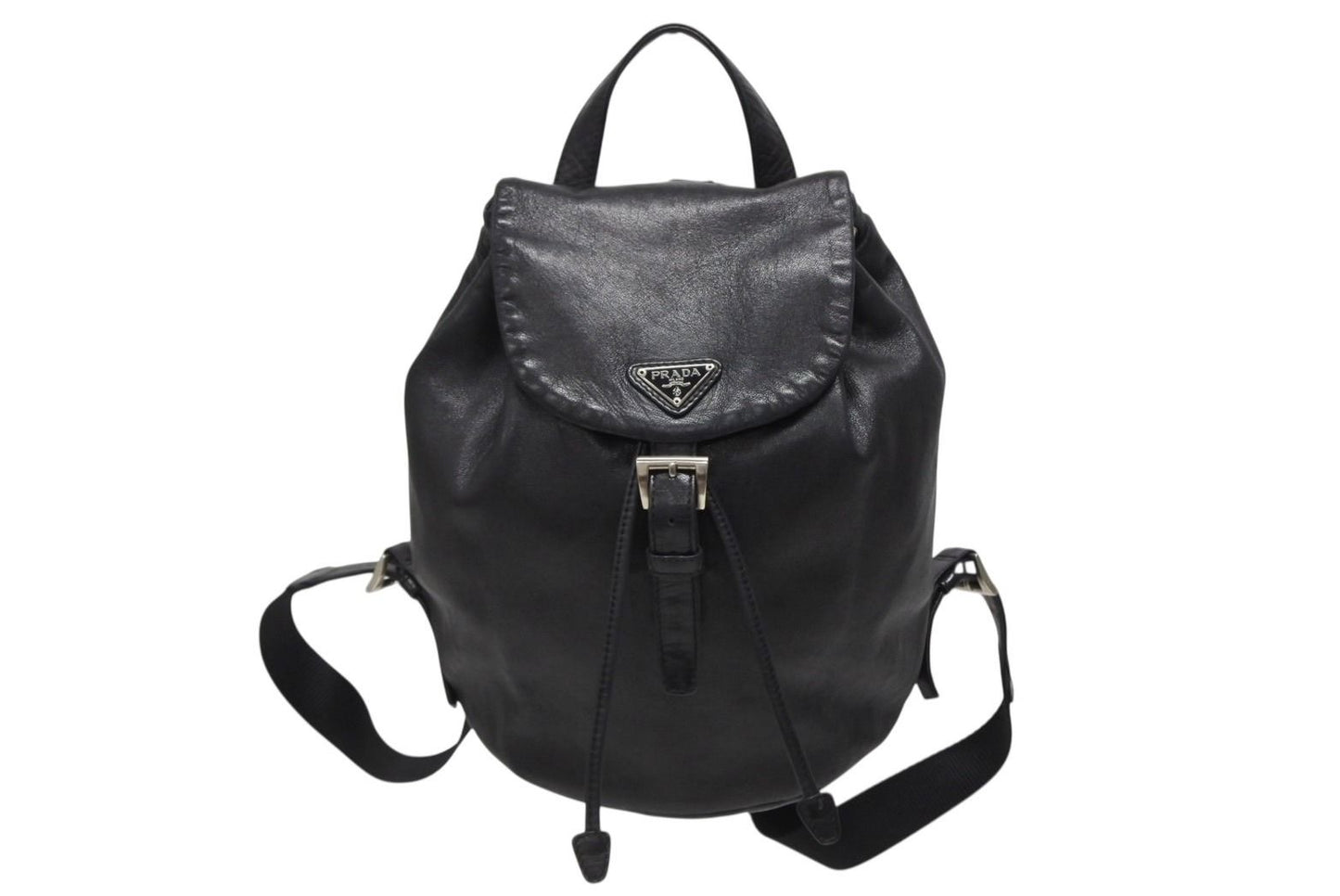 Prada Backpack Triangle Plate Logo Black Silver Leather 4