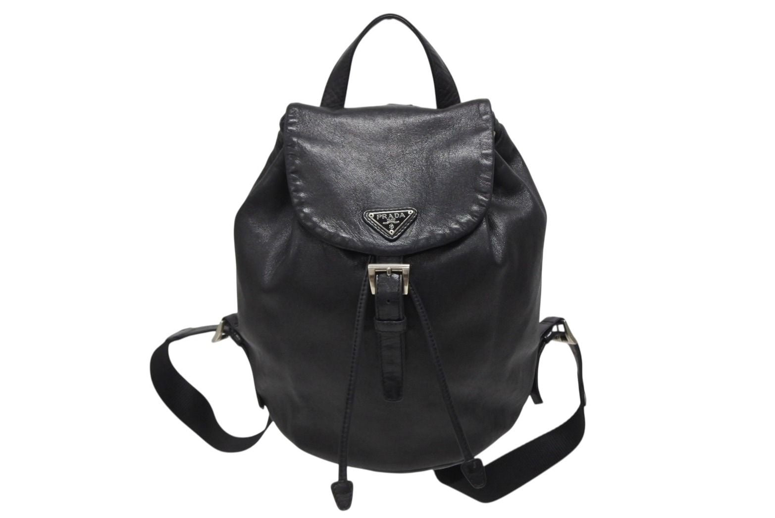 Prada Backpack Triangle Plate Logo Black Silver Leather 4