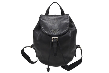 Prada Backpack Triangle Plate Logo Black Silver Leather 4