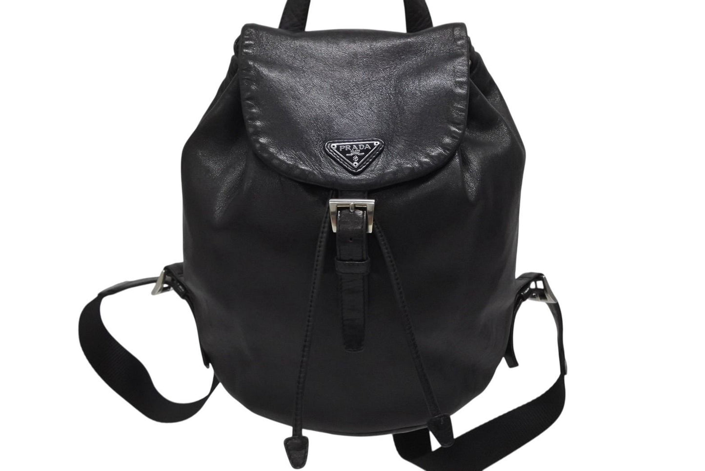 Prada Backpack Triangle Plate Logo Black Silver Leather 4 — view 2