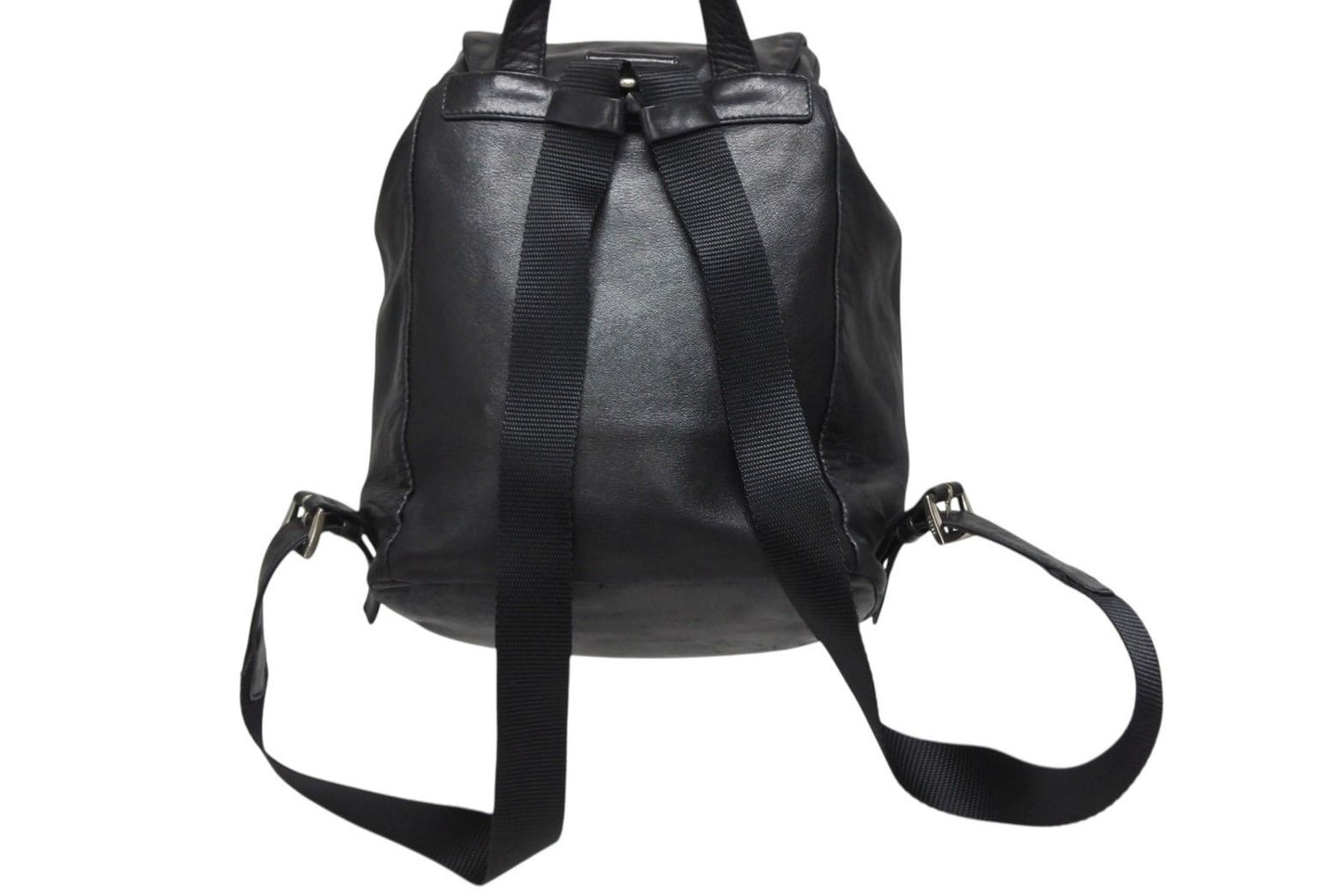 Prada Backpack Triangle Plate Logo Black Silver Leather 4 — view 3