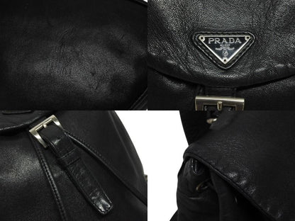 Prada Backpack Triangle Plate Logo Black Silver Leather 4 — view 7