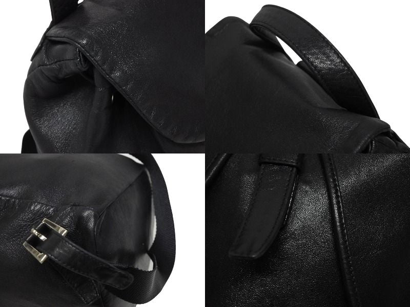 Prada Backpack Triangle Plate Logo Black Silver Leather 4 — view 5